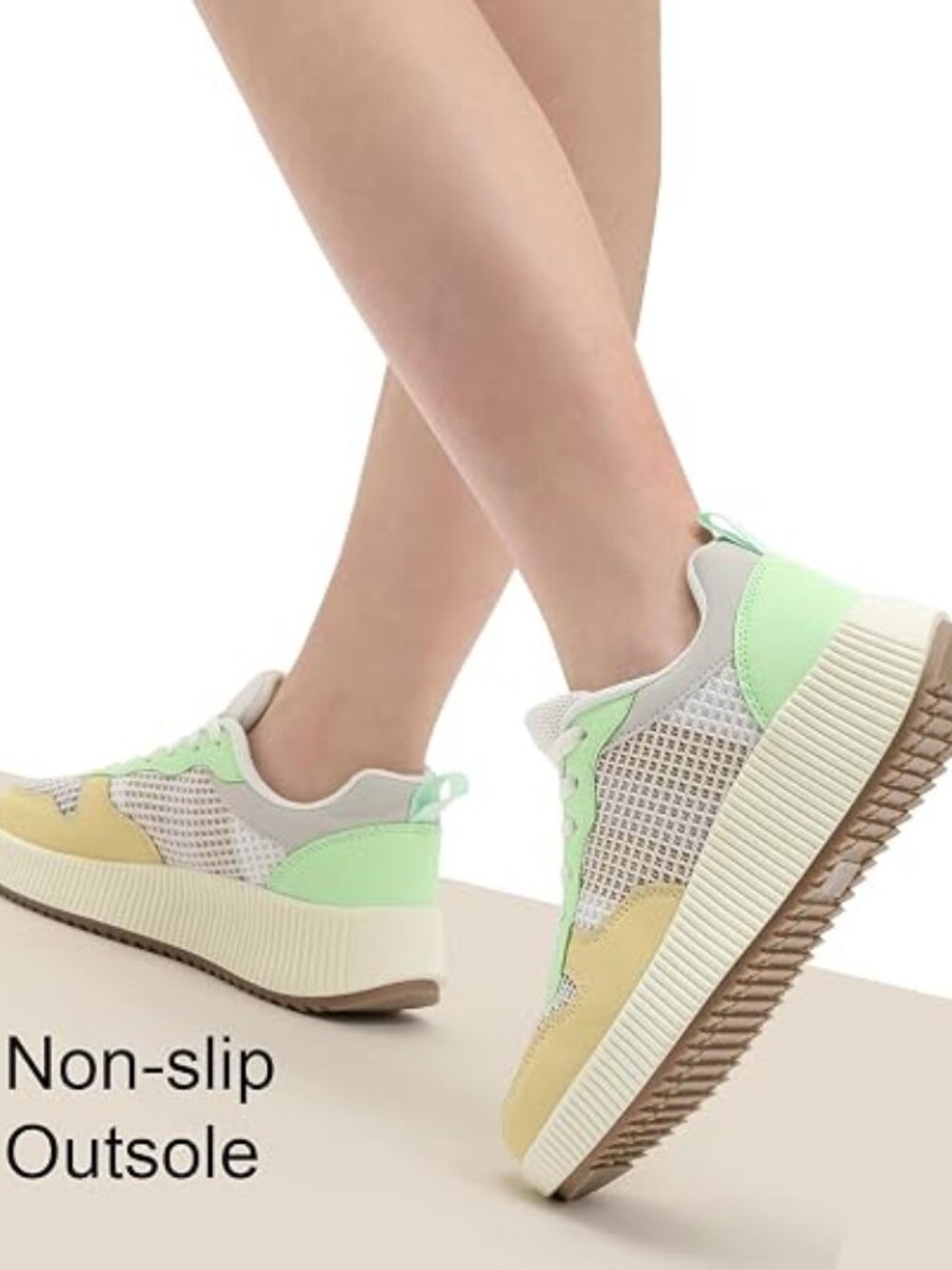 Women Platform Sneakers Colorful Design in Beige and Mint